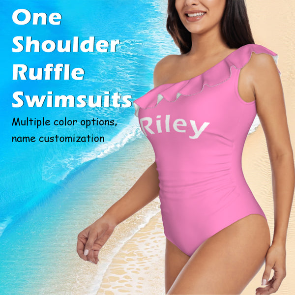 Single Ladies' Bachelorette One-Shoulder Swimsuit - Custom Name & Bridal Party Themes