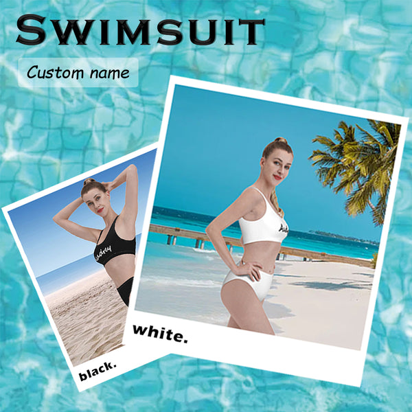 Personalized Performance Two-Piece Swimsuit - Customized Name in Sleek White or Classic Black